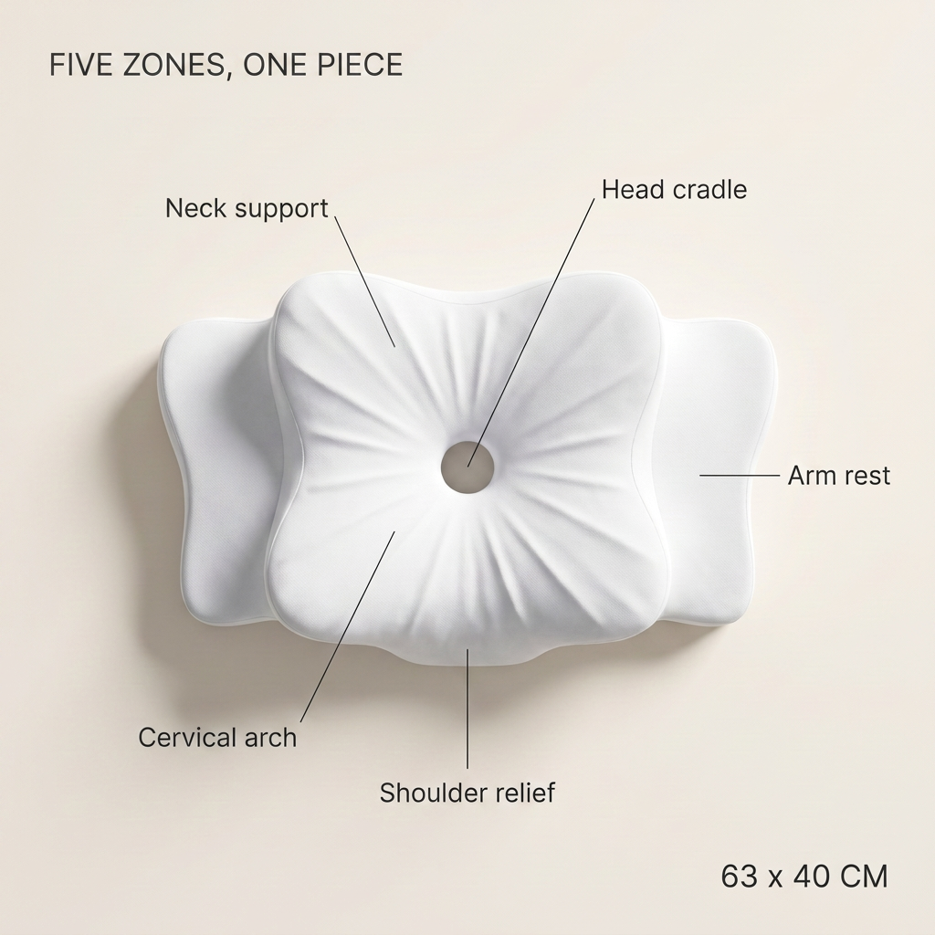 Plan view of the SELVELL Loft pillow showing its five moulded zones